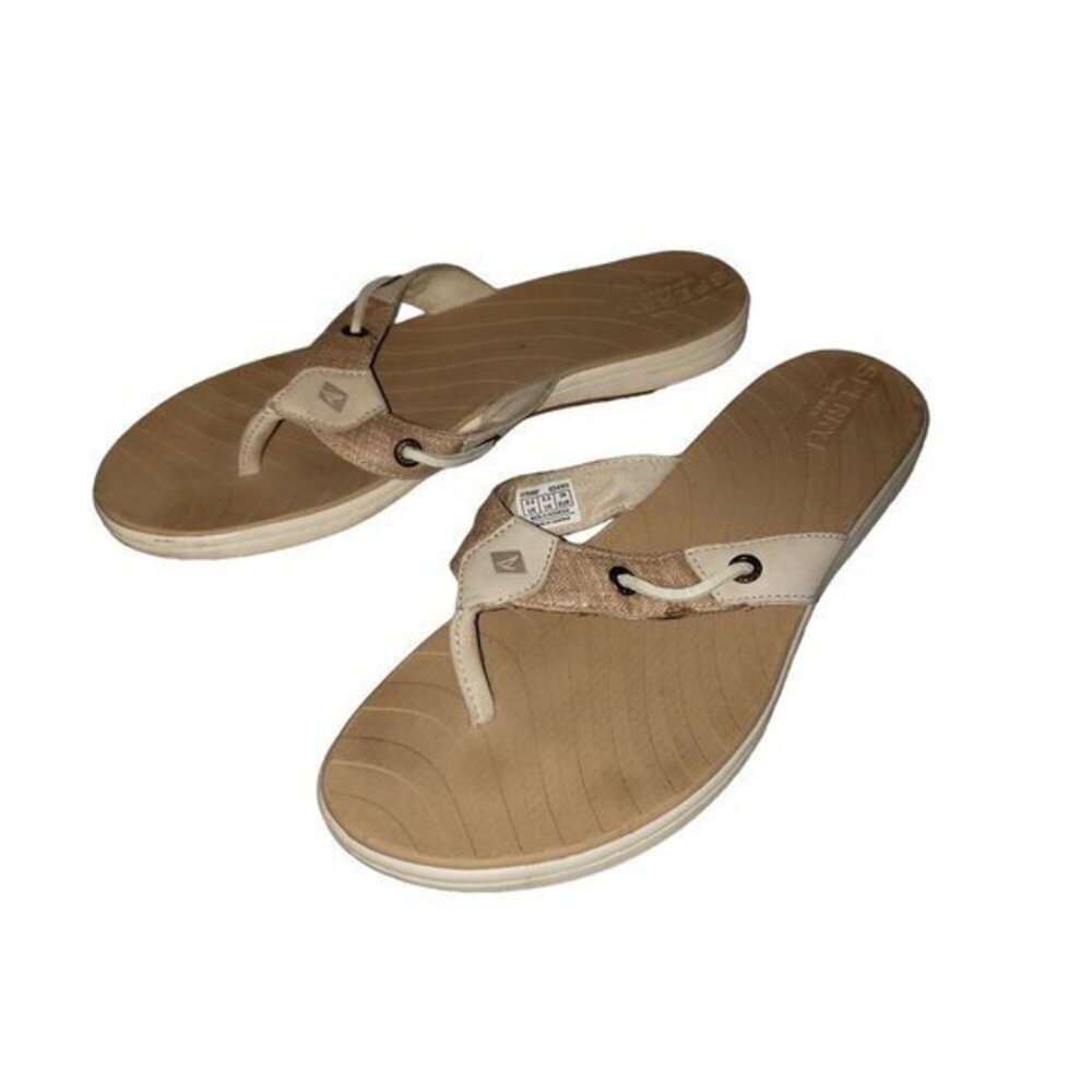 Sperry Topsiders -Womens Leather Sandals Shoes Cream Tan Size 8 Boat Nautical - Picture 1 of 8